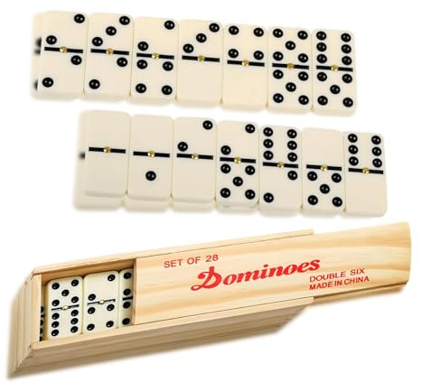 Traditional Dominoes Set for Kids/Adults - 28 Tiles Classic Double Six Game With Wooden Box - Professional Retro Family Board Game Gift