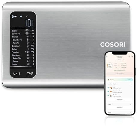 COSORI Smart Kitchen Scales Food with Nutritional Calculator, Nutrition Scale with 19 Nutrients Tracking, Calorie Counting for Weight Loss&Fitness, Free App&Bluetooth, Premium Stainless Steel, Silver