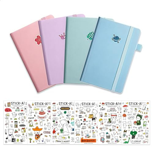 4 Pièces Coloré Petit Carnet de Notes de Poche avec 6 Autocollants