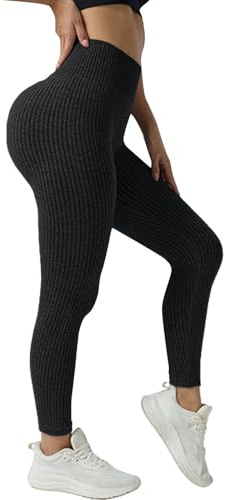 Uwdiohq Legging Taille Haute en Tricot Côtelé pour Femme, Coupe Ajustée, Extensible, pour L'automne et l'hiver, Legging de Sport Femme Push Up