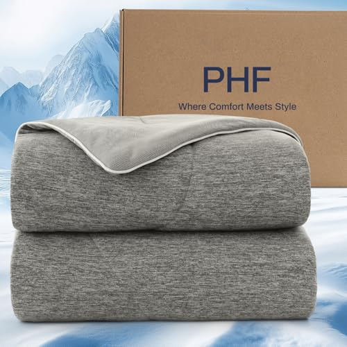 PHF Cooling Comforter, Rayon from Bamboo Soft Breathable Quilted Blanket | Q-Max>0.4, Double-Sided Cooling Fabric, Summer Comforter for Hot Sleepers & Night Sweats, Double Size 150x200cm Charcoal