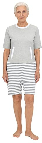 Femme Combinaison Short Pyjama Sanitaire Grenouillère Body Manches Courtes | Combishort de Soin,Fermetures Eclair au Dos et à l'entrejambe,Respirant,Vêtement Adapté pour Personnes Âgées,Alzheimer
