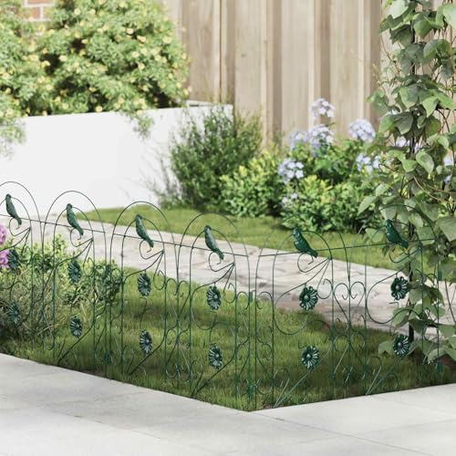 QUAHEAS Recinzione da giardino in acciaio verde, 5 pezzi, sistema a incastro resistente alle intemperie con motivo elegante, bordatura per aiuole e bordo prato, per terrazza, giardino anteriore