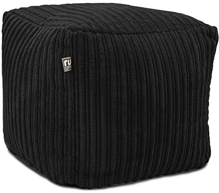 rucomfy Beanbags Corduroy Cube Footstool Bean Bag. Home Decor Accessories for Living Room, Lounge and Bedroom. Modern Furniture Square Pouffe. Machine Washable. 38 x 38 x 38cm (Black)