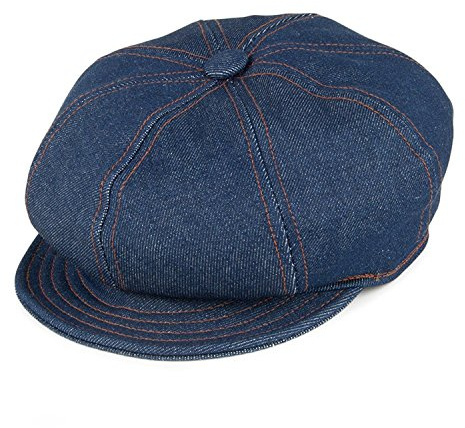 New York Co. Denim Stitch Spitfire Cap Bakerboy Balloon Hat, Denim Blue, X-Large
