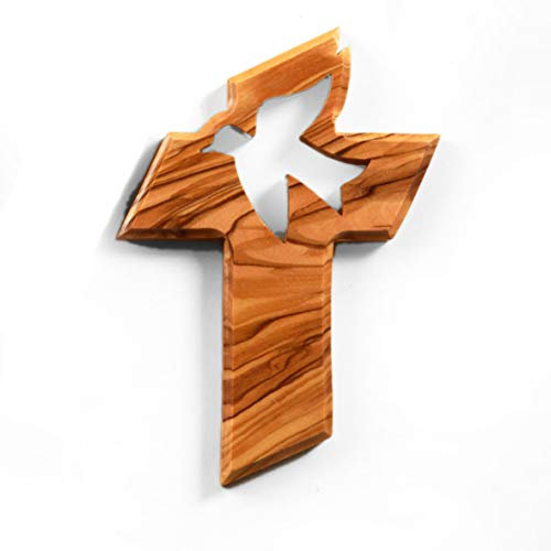 Kassis Geschenkartikel Kreuz mit Friedenstaube aus Olivenholz – handgefertigtes Wandkreuz aus Bethlehem – spirituelles Geschenk zur Taufe, Kommunion, Firmung, Konfirmation, Hochzeit oder Einweihung