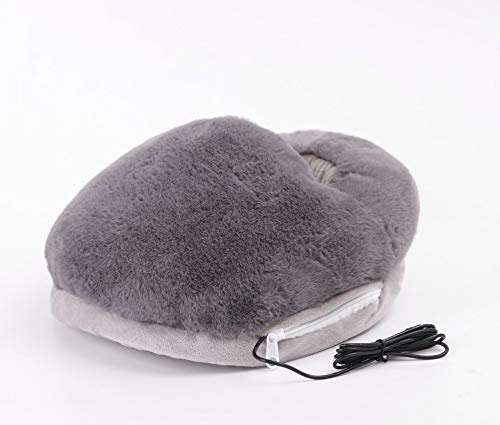 JULAN Heated Feet Warmer USB Rechargeable Cushion Plush Foot Heater Electric Heating Pad Winter Office Heating Shoes Insole Heater Sleep Heat Therapy Heated Massage Foot Warmer Slippers (Gray)