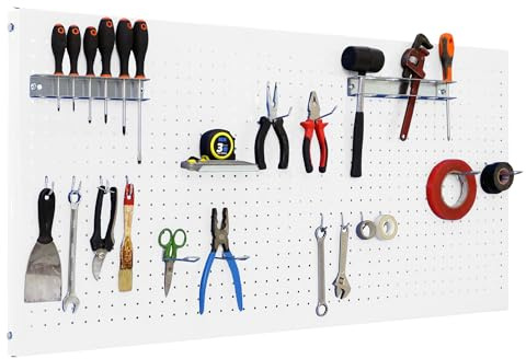 Simon Rack Verktygstavla vägg 900x600x35 mm, med 17 för verktygsförvaring i garage eller verkstad, Metall, Vit – Simonwork