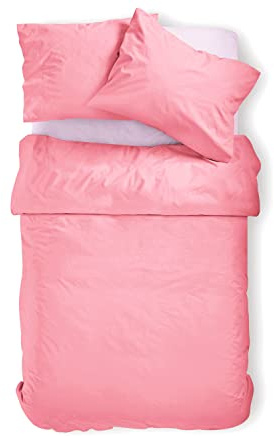 Amolavet Sommer Bettwäsche 135x200 Rosa Pink Uni Gebürstete Mikrofaser Super Weich & Atmungsaktiv Pflegeleicht & Bügelfrei 2 Teilig Bettbezug Set mit Reißverschluss für Einzelbett