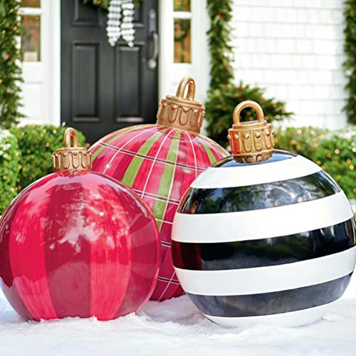 Settoo Boules de Noël 60cm, Ornements D'arbres de Noël Gonflables Boules Personnalisées de Noël Géants, pour la décoration de jardin Ornements Boules gonflables