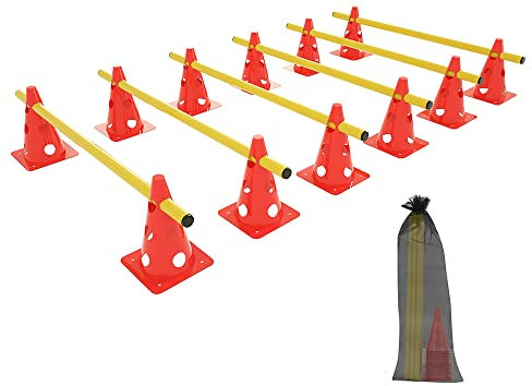 NAIZY Ensemble de 6 Haies de Sport Entraînement de Coordination avec 12 Cônes Multifonctions + 6 Barres Réglables en Hauteur Entraînement pour Enfants, Hauteur de 32cm, Longueur de 100cm