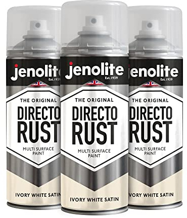 JENOLITE Directorust Spray Paint Satin Finish | IVORY WHITE | 3 x 400ml | Direct To Rust Spray Paint For Metal | All-In-One Multi Surface Paint for Metal, Wood, Plastic, Ceramic | RAL 1013