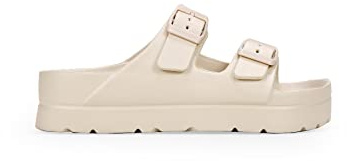 BOSANOVA Sandalias de Goma Estilo Pala con Dos Tiras al Empeine con Detalle de Hebillas Regulables y Suela de Plataforma. Sin Cierre. Calzado para Mujer Beige 36