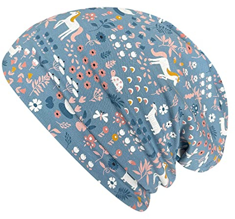 Wollhuhn EKO pojkar/flickor bekväm mjuk lång beanie/mössa/beaniemössa/stickad mössa/barnmössa, jerseyfodrad, övergångsperioder (ekologiska tyger/bio) .., Pony/hästar jeansblå, 48/50 cm