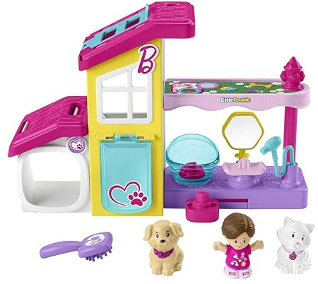 Fisher-Price Little People Barbie SPA de Mascotas Set de Juego con Figura, Animales y Sonidos, Juguete para bebés +1 año (Mattel HJW76)