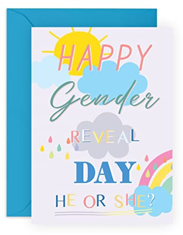 CENTRAL 23 Gender Reveal Card - 'Happy Gender Reveal Day' - Celebration Card for New Parents - Gender Announcement Card for New Mom & Dad - Comes with Fun Stickers - Recyclable
