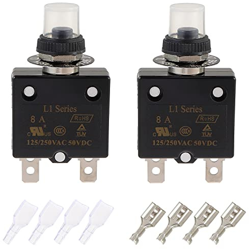 EPLZON 8A Disjoncteur à bouton-poussoir 125/250VAC 50VDC Protection contre les surcharges thermiques (lot de 2 pièces)