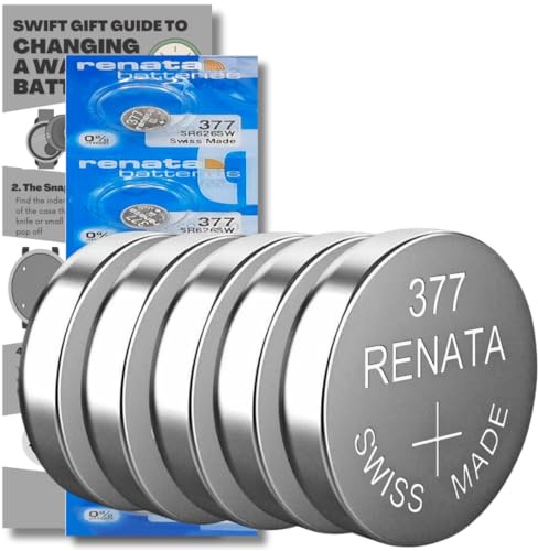 SR626SW Watch Batteries 377-5 x Renata 377 Swiss Made Equivalent to SR626SW Replacement Cell Button Watch Battery Replacement Kit for Watches with Swift Gift UK Fitting Guide