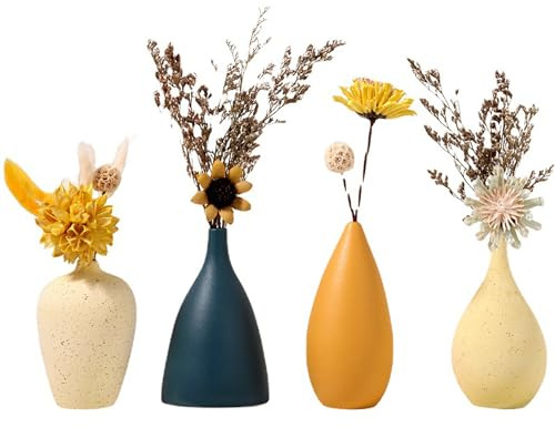 Piccolo Vasi Decorativi Colorati Set di 4 Vaso Elegante per Fiori per la Decor comodino, Mini Vaso Ceramica in Opaco Morandi Per Soggiorno, Tavolo Da Pranzo E Arredamento D'ingresso