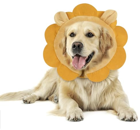 IEUUMLER Inflatable Recovery Dog Collar, Protective Donut Cone, Adjustable Soft Collar for Dog and Cat After Surgery Prevent from Biting & Scratching EU002 - Brown Lion XL