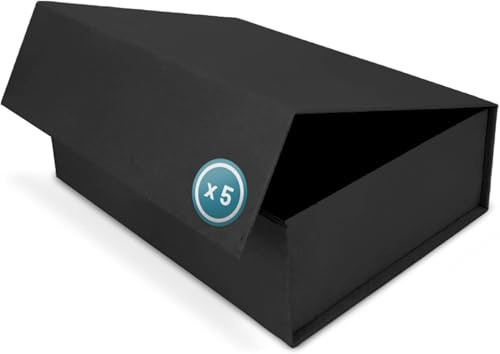 VerpackungsWelt Geschenk-Box mit Deckel 31 x 22 x 10cm (5er Pack) ] Geschenk-Karton Magnet-Verschluss Perfekt Geburtstag Hochzeit Weihnachten Geburt Geschenk-Verpackung in Schwarz Naturpaper