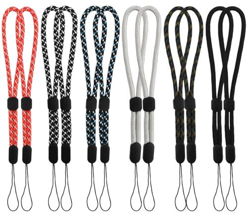 Laughhe 12 Stück Handschlaufe Lanyard Verstellbares Nylon Handgelenk Trageband Weiche Paracord Handschlaufe Kurz für Taschenlampe, Handy, USB-Stick, Kamera, Schlüsselanhänger (6 Farben)