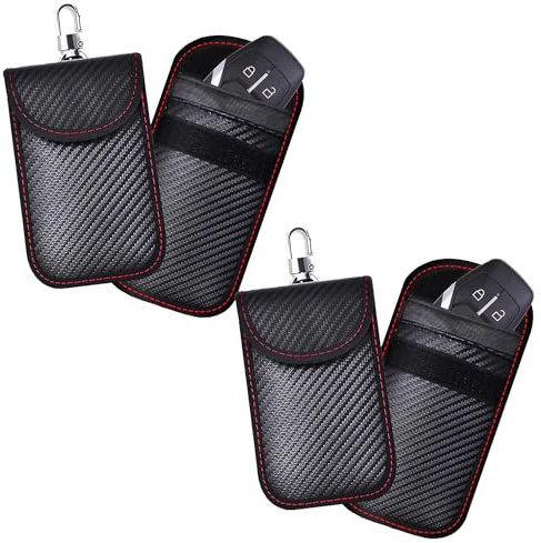 KAV Faraday Key Fob Protector Pouch Bag- Carbon Fiber Compact Signal Blocking Pouch for Pocket Size Car Key Wallets - RFID Blocking, Anti-Theft, Remote Entry Protector (Pack of 2)