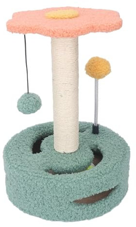 Cat Tower, Cat Scratching Post, Adorable, Anxiety Reduction, Stable, Interactive, Interesting, Chipboard and Sisal Rope with Bell for Jumping and Sleeping (Pink)