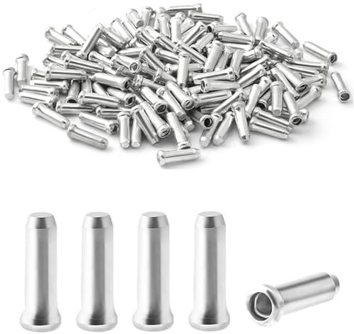 WOLMIK 100 Stücke Silber Endhülsen, Fahrrad Endkappe Endhülse, Fahrrad Ersatzteil Zubehör, Endkappe Bremszug für Bremsseil Schaltseil