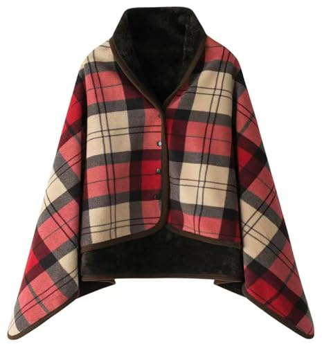 WINKEEY Poncho delle donne, mantello caldo invernale, maglia Cape Cardigan per le donne, Wrap Open Front Cape, coperta calda invernale, coperta in pile spessa,Rosso1