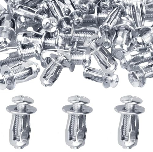 FENGCHUANG Jeu de Chevilles Métalliques M6x25, 25 Pièces Chevilles Métalliques Zinguées M6x25mm Ecrou à Expansion pour la Fixation des Murs Creux, des Plaques de Plâtre et de la Ttôle