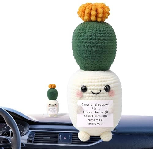 Zopoee Cactus positivo all'uncinetto, cactus positivo fatto a mano – Piante grasse fatte a mano per supporto emotivo, piante in vaso all'uncinetto | Bambola di vita emotiva, cactus to
