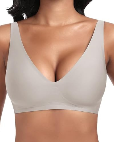 Jiuday Tiefer V Push Up BH ohne Bügel for Damen Bequemer BH für Große Brüste Starker Halt Seamless Soft Bra Bügelloser Gepolstert Nahtloser Glatter Bralette (Hellgrau,XL)