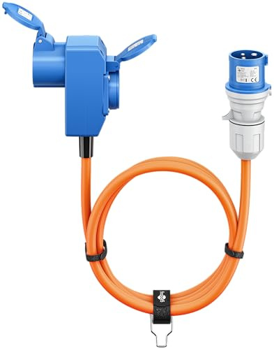goobay Câble Adaptateur CEE pour Caravane, 1,5 m, Prise CEE à 90°, Prise CEE et Prise de Contact de Protection avec couvercles de Fermeture, câble de Camping, Camping-Car et Caravane 76232