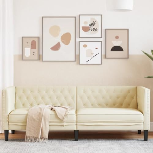 Emmtore Sofá Chesterfield de 3 plazas Cuero Artificial Blanco Crema