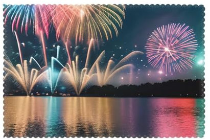 Set di 6 tovagliette con stampa fuochi d'artificio, lavabili, per tavolo da pranzo, resistenti al calore