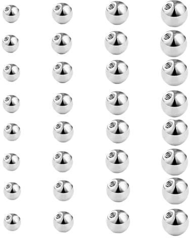 NOPKESV 32stk Piercing Kugeln 1,6mm Silber Ersatzkugel Schraubkugel,Kugel für Piercing Nase Lippe Augenbrauen Bauchnabel Zunge(3/4/5/6mm)
