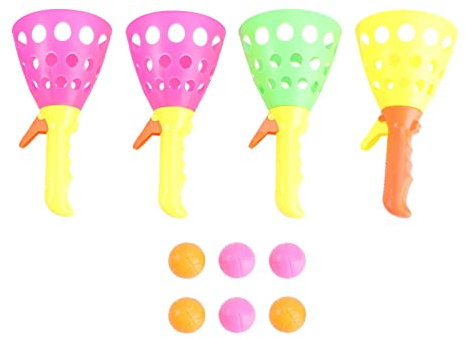 KOMBIUDA 10Pcs Launch and Catch Balls Toss Game Plastic for Kids Outdoor | 4Pcs Transmitter Plus 6 Balls, Waterproof for Park Play, Childrens Outdoor Games, Family Garden Fun