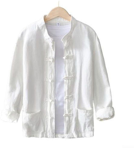 Blusa de manga larga para hombre con cuello alto y cierre de botón, por Tang Suit (2XL blanco)