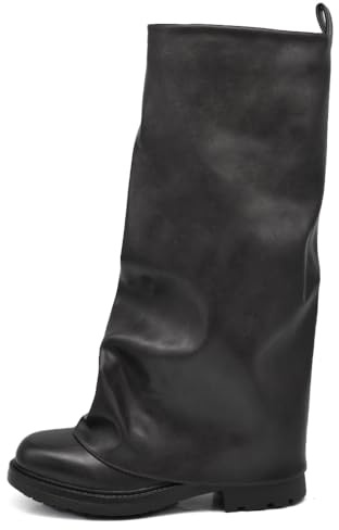 IF Stivali da Donna Stile Oversize Robin con Ghetta Gambale Ampio e Suola Spessa Antiscivolo GA036 Nero N.38