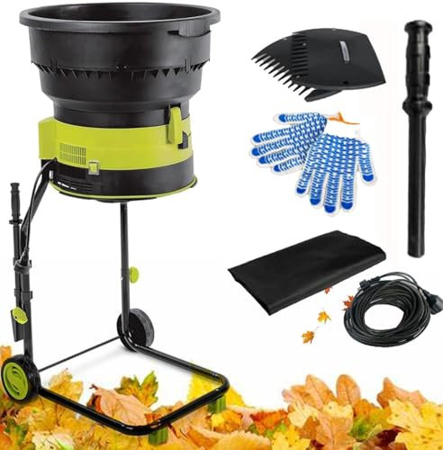 Drmoxin Bladeless Portable Garden Shredder,Corded Leaf Mulcher Shredder with Safety Locking Knob,Collection Bag Garden Shredder with Wheels,for Garden Leaves, Compost,Powercord×20m