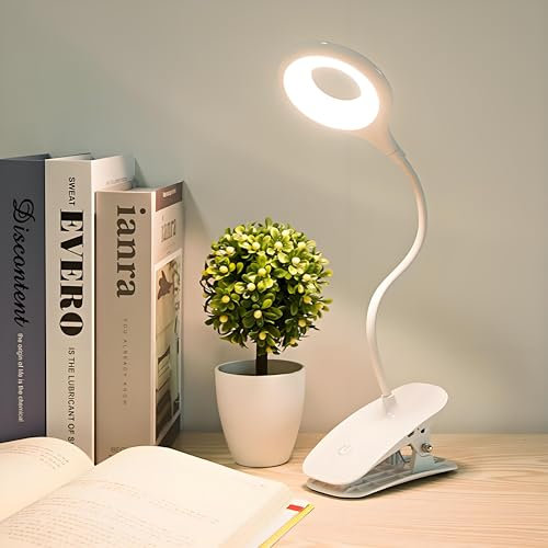Desk Lamp Clip on Reading Light, Dorm Room Essential Clip on Light Wall-Mounted, Portable Desk Lights Mini Table Lamp, Small Bedside Lamp with Clamp, Rechargeable Reading Lights for Books Dorm Makeup