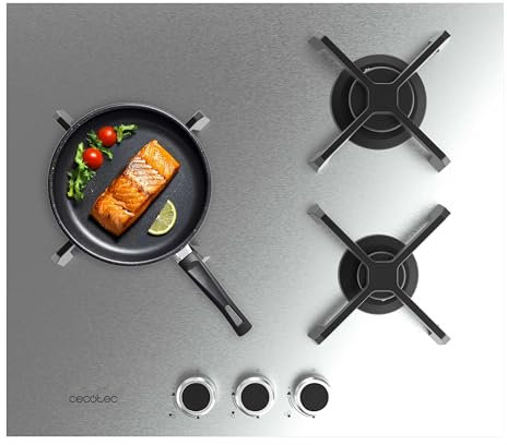 Cecotec Plaque de Cuisson à Gaz Bolero Squad G 3400S Inox avec 3 Foyers, 6,2Kw, Grilles en Fonte, Foyer à Triple Anneau, Allumage Électronique, Système de Sécurité des Valves, Conversion au Gaz Butane