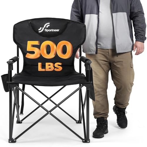 Sportneer Sedia pieghevole da campeggio fino a 227 kg, sedia da campeggio con porta bicchieri ad alto schienale e tasca laterale, sedia da campeggio, da giardino, da pesca, per esterni, balcone