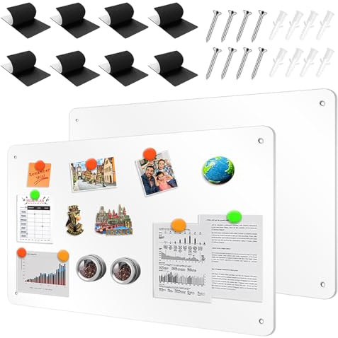 LUPATDY Lot de 2 Tableau Magnétique Mural, 43 x 30cm Plaque Aimantee pour Magnets, Metal Tableau D'affichage Magnétique Pour Cuisine, Bureau, Réfrigérateur - Blanc