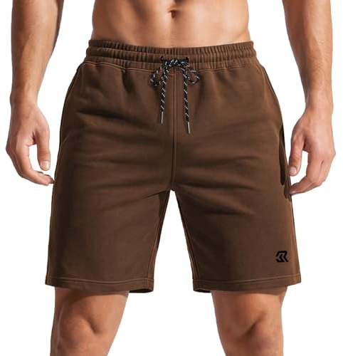 Rane Sports Men's 6 Inch Inseam Casual Sweat Shorts, Cotton Gym Shorts with Pockets, Elastic Waist Drawstring Athletic Lounge Shorts for Summer, Male Jersey Shorts Deep Brown L