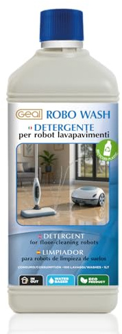 GEAL - Robo Wash Detergente Neutro Concentrato per Robot e Lavapavimenti, Schiuma Frenata, Profumazione Limone, pH Neutro, Adatto a Tutti i Pavimenti Delicati, 1 l