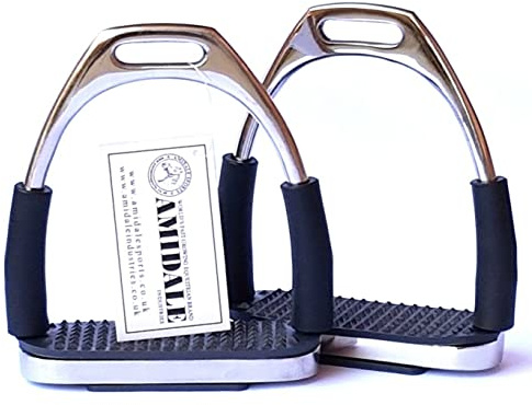 Amidale Flexi Safety Stirrups Horse Riding Bendy Irons Stainless Steel Black Treads (5.00)