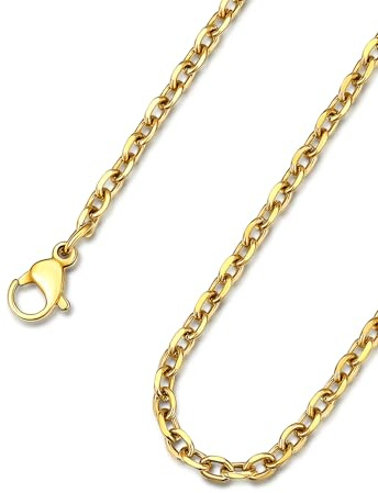 ChainsHouse Rolo Chain Cadena Rolo Oro Bano para Mujer Hombre 3mm Ancho 55cm Largo