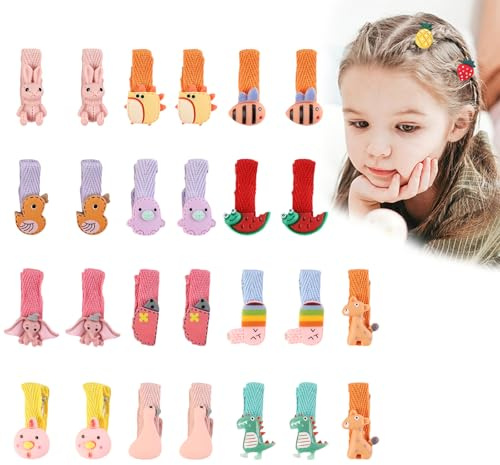 RoxNvm Barrettes à cheveux mignons, Ensemble de pinces à cheveux pour bébé, Épingle à cheveux de style de couleur multiple de 26 PCS pour le cadeau danniversaire denfants(Style animal)